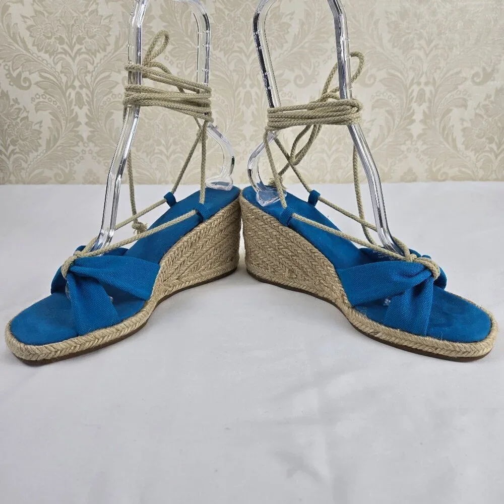 Lauren Ralph Lauren Sz 8B Amelie Turquoise Lace Up Esdaprille Sandal Wedge Heel